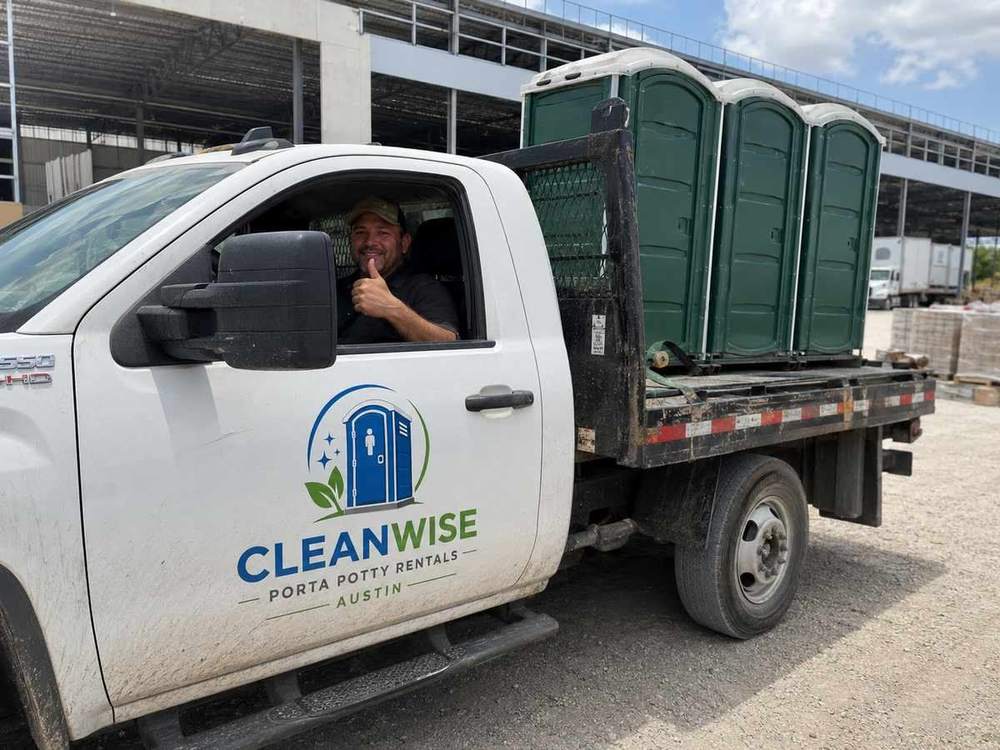 Cleanwise delivering porta potty rentals to an Austin construction site